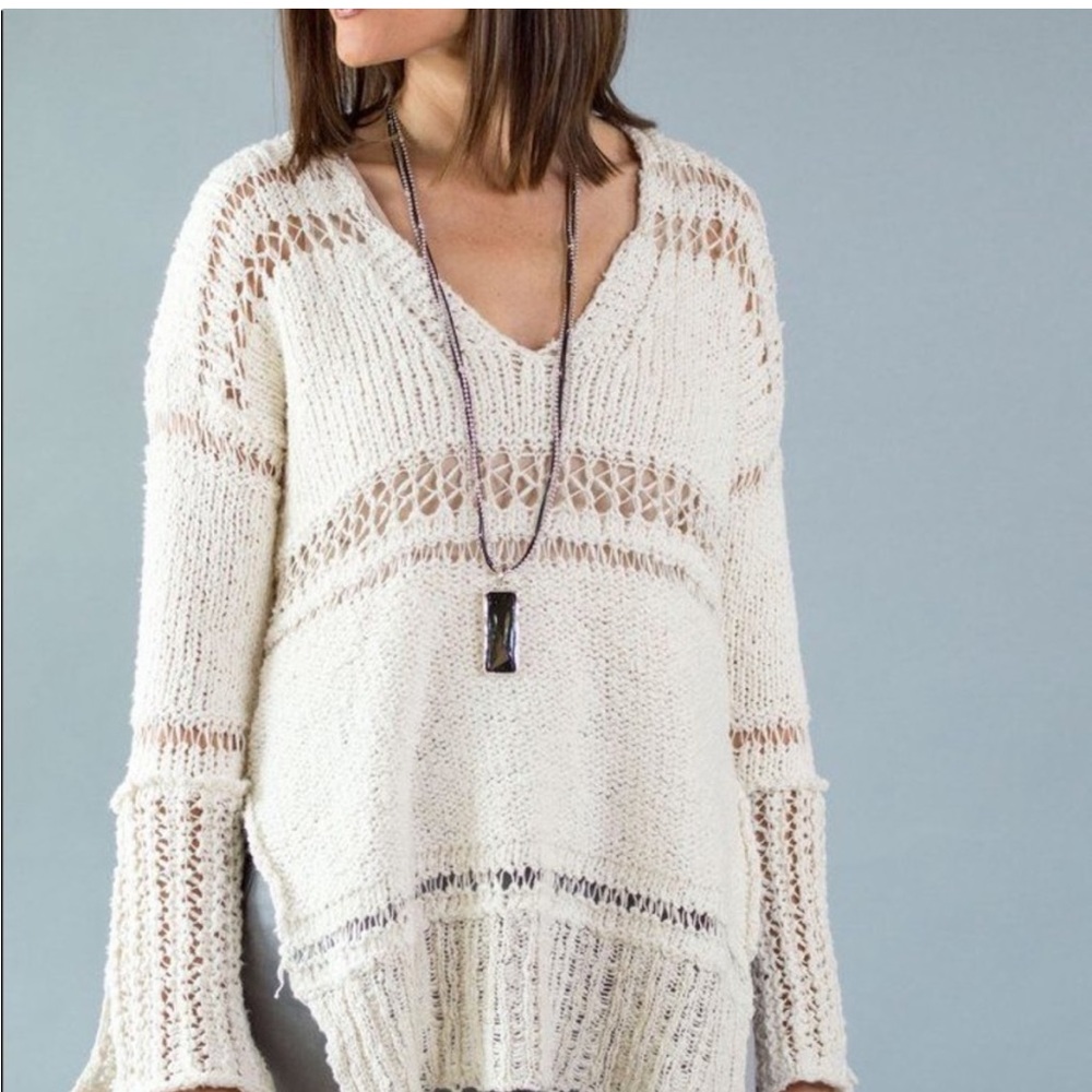 Free People Cream V-Neck Sweater